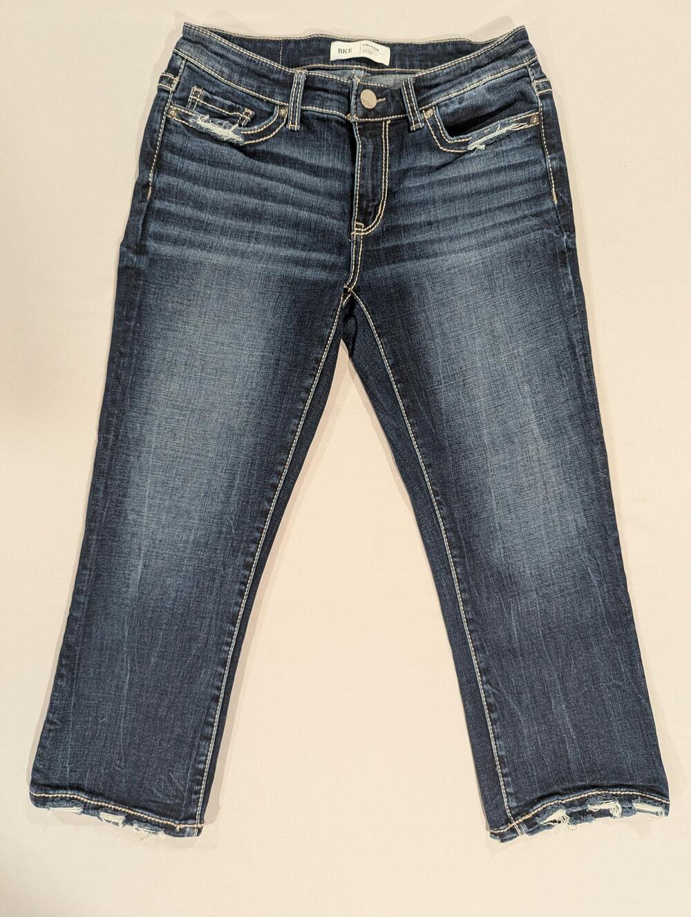 BKE Payton Capri Jeans Womens 25 Blue Med Wash Mid Rise Stretch Distressed Denim